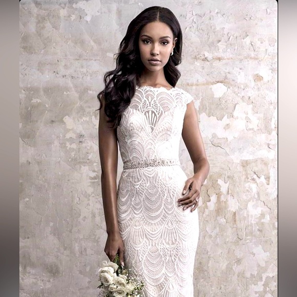 James Madison “Peacock” lace wedding gown